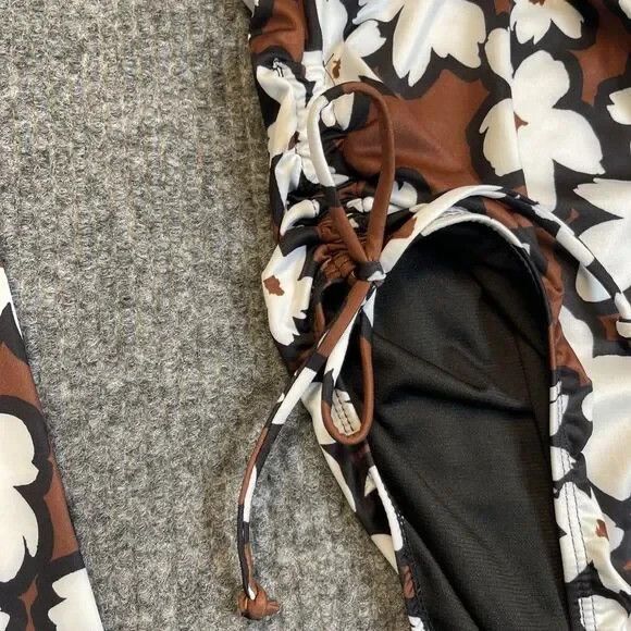 Hurley Women Small Brown Floral Long Sleeve One Piece Swimsuit Surf Rash Guard - Picture 6 of 10